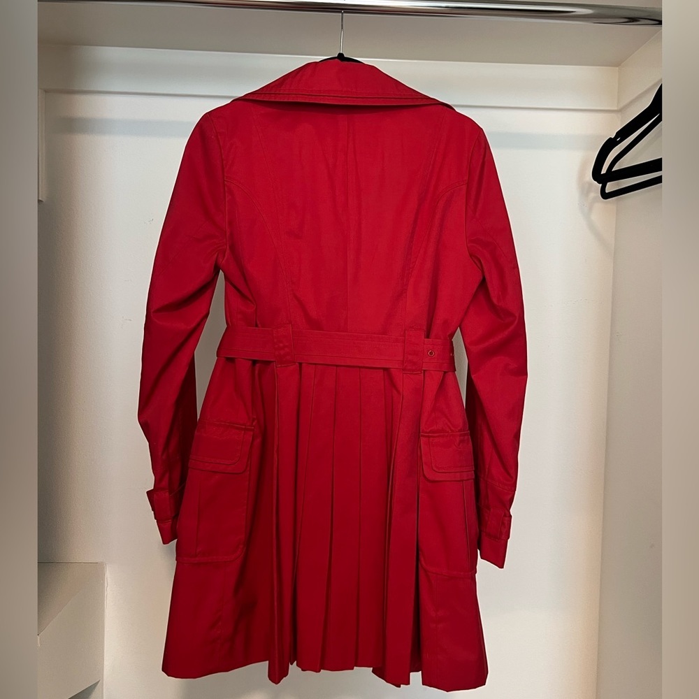 Steve Madden Collared Long Sleeve Belted Double Breasted Trench Coat Red Medium - Picture 5 of 5